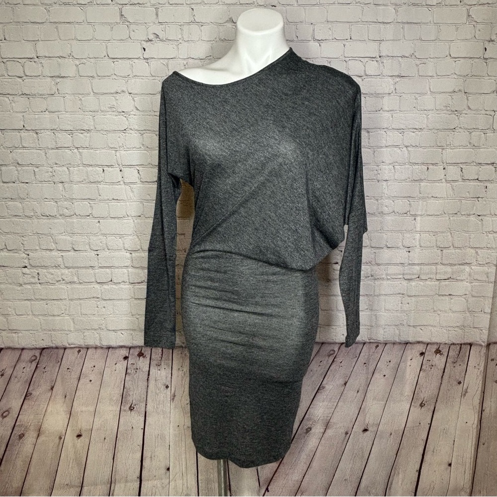 BCBGMaxAzria Heather Gray and Silver Sparkle Knit Asymmetrical Knit Dress Sz S